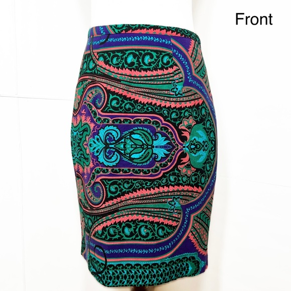 Anthropologie Tracy Reese Colorful Teal Pink Black Scroll Paisley Pencil Skirt 8 - Picture 10 of 14
